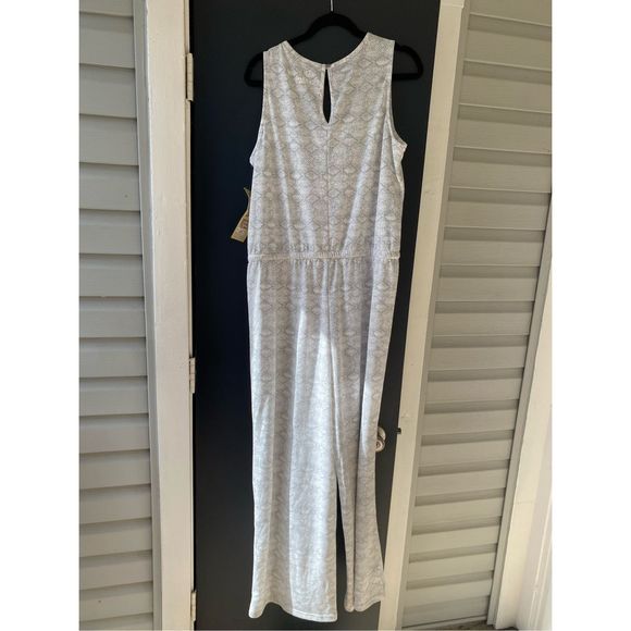 MUK LUKS NWT Gray White Drawstring Romper, Size XL - Picture 3 of 6